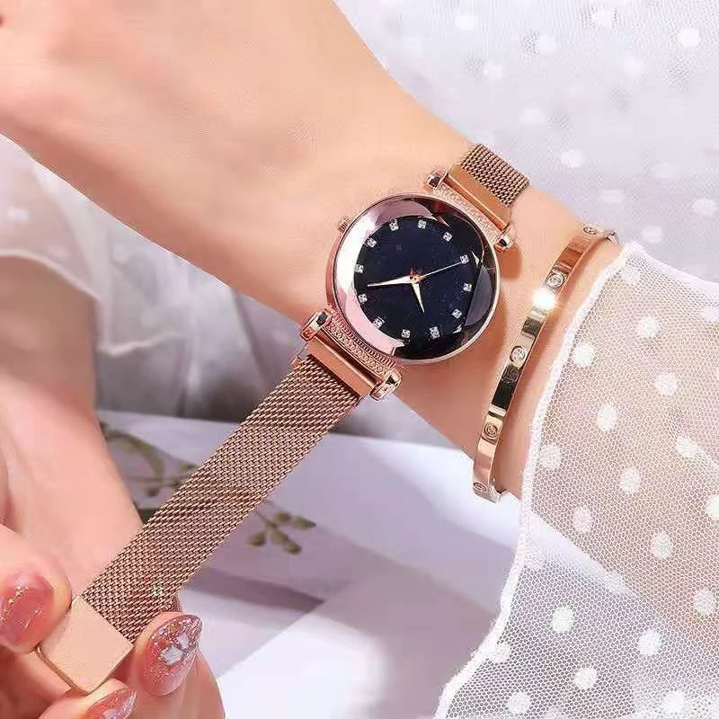 Reloj magnético de cuarzo para mujer, cronógrafo de lujo, con diamantes de imitación, a la moda