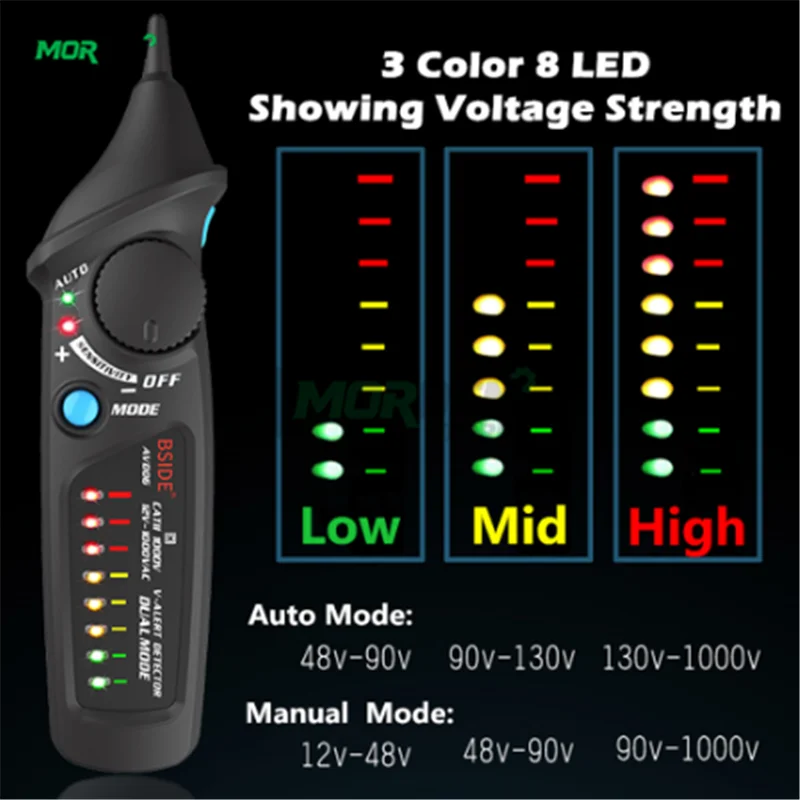 Non-Contact Voltage Detector Tester BSIDE AVD06 AVD06X Socket Wall AC Power Outlet Live Test Pen Indicator 12~1000V Multimeter