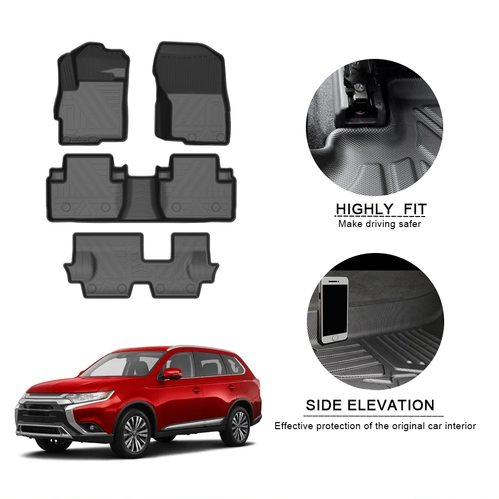 TPE Car Floor Mats For Mitsubishi Outlander 2016-2021 7-Seat Waterproof Non-Slip Auto Styling Accessories Interior Renovation