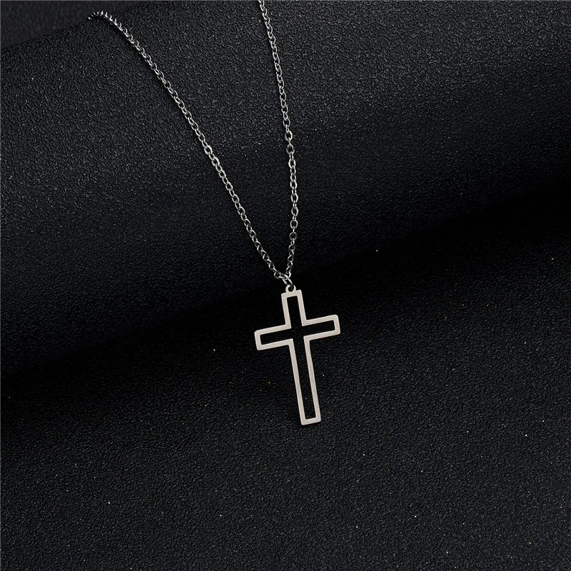 Rinhoo Stainless Steel Necklace For Women Men Long Chain Cross Necklace Small Cross Religious Christian Ornament Jewelry Gift