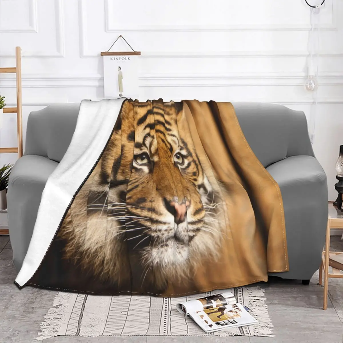 Bengal Tiger King Blankets Flannel Print Animal Lovers Portable Super Warm Throw Blanket for Bed Outdoor Rug Piece