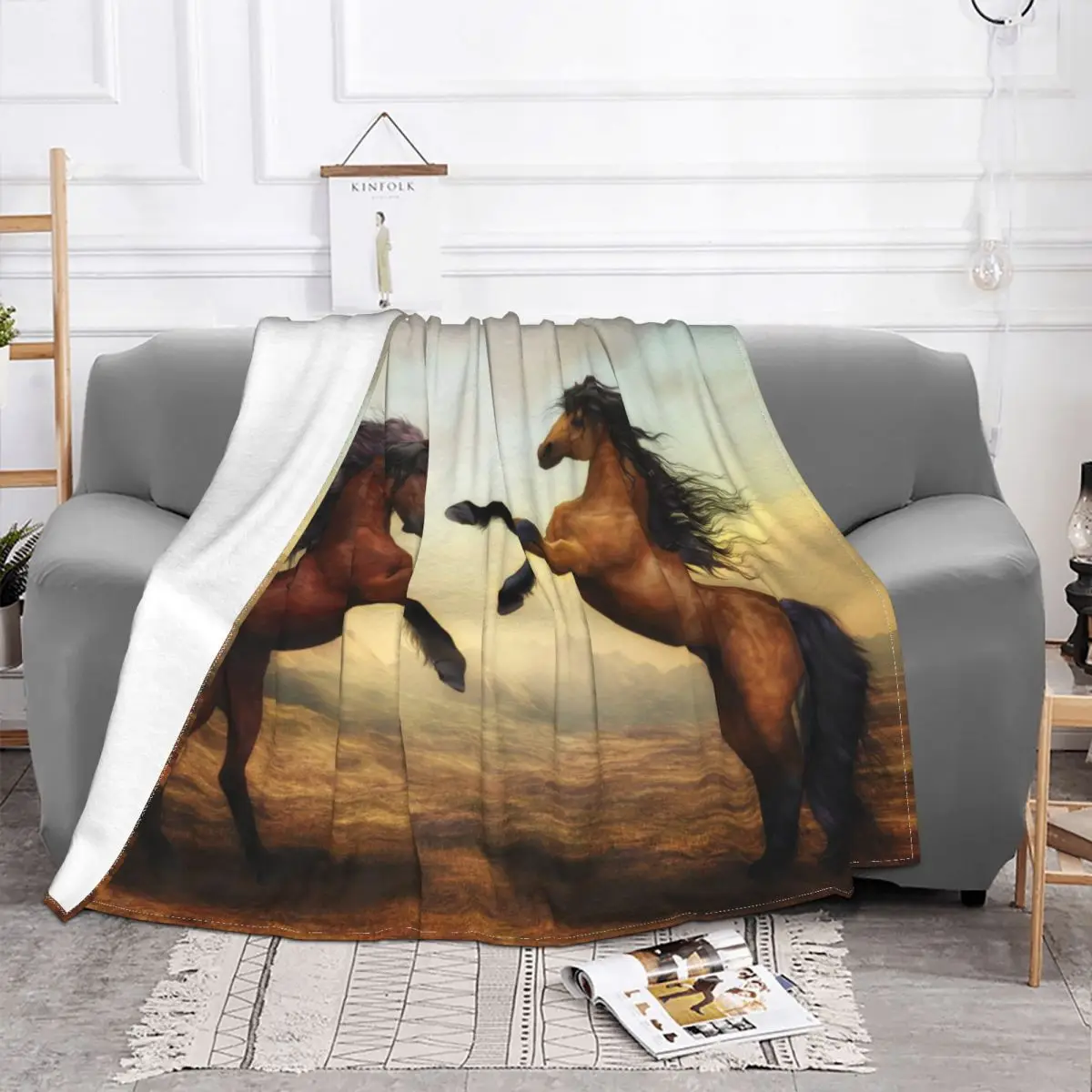 Brown Horse Fleece Throw Blankets Galloping Animal Lovers Blanket for Bed Bedroom Lightweight Thin Bed Rug