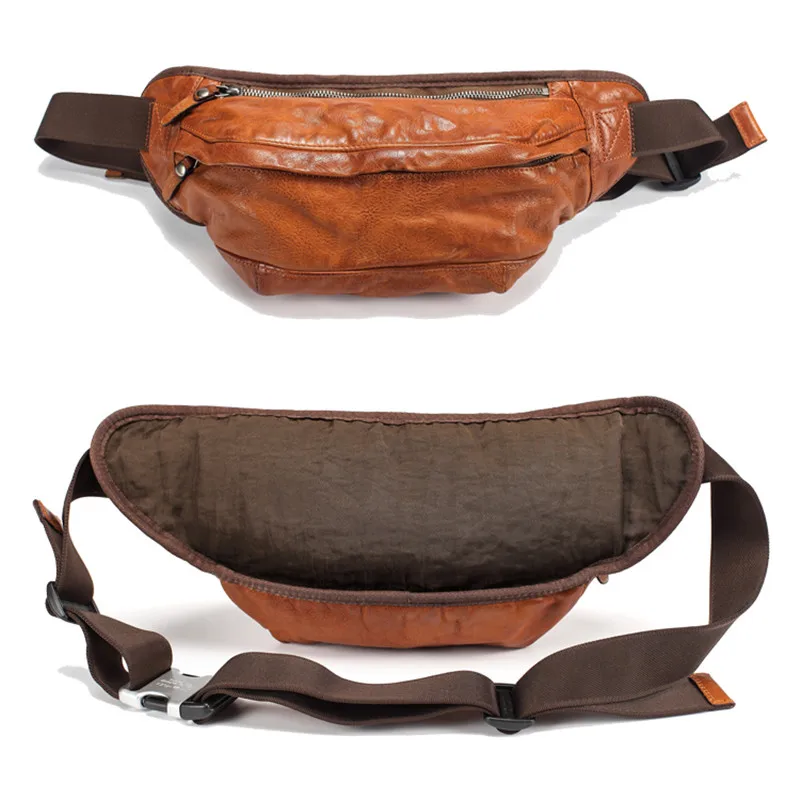 PNDME personality trend high quality genuine leather men's chest bag vintage soft cowhide luxury teens waist pack messenger bag