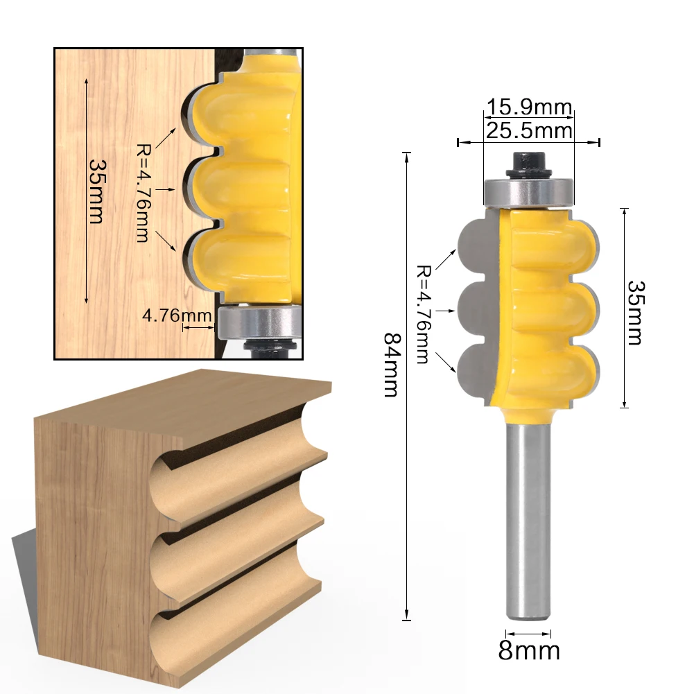 2 Buah 8 Mm Shank Tiga Manik & Triple Seruling Besar Molding Router Bit Set Line Pisau Pemotong Kayu