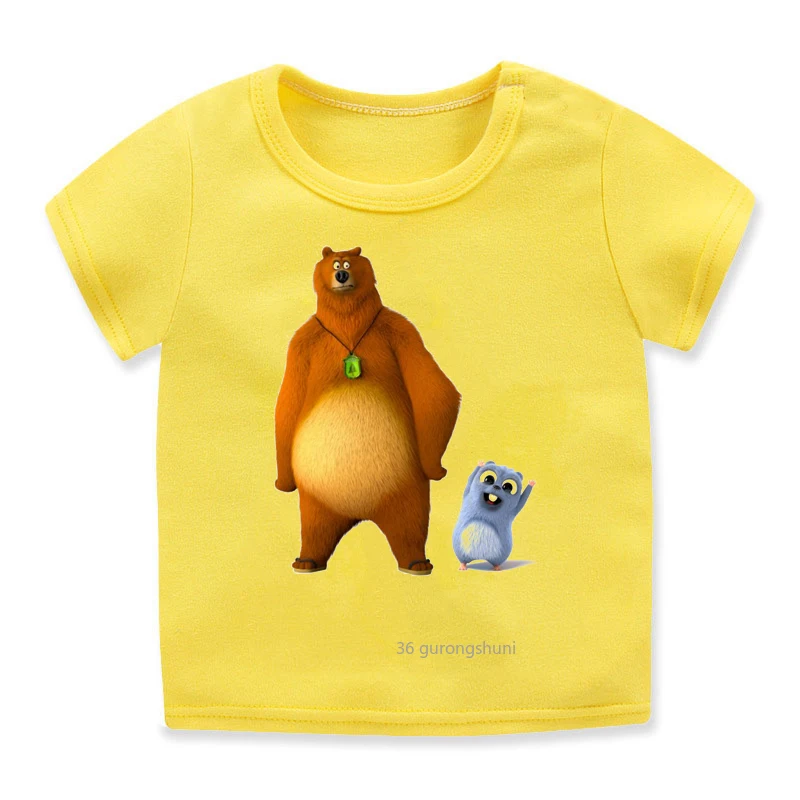 

Sunshine Grizzly Bear Cartoon Print Boys/girls Universal T-shirt Funny Kids Tshirt Cute Summer Kids Color Short-sleeved T Shirt