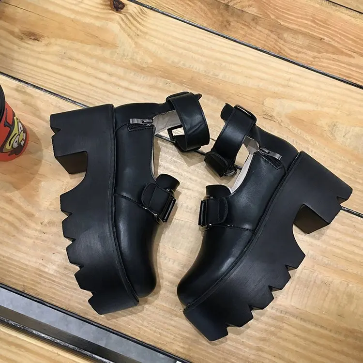 לוליטה גותי עגול ראש מרי ג 'יין נעלי יפני מכללת ילדה JK אחיד PU Leatehr פלטפורמת רצועה עמיד למים שחור נעליים