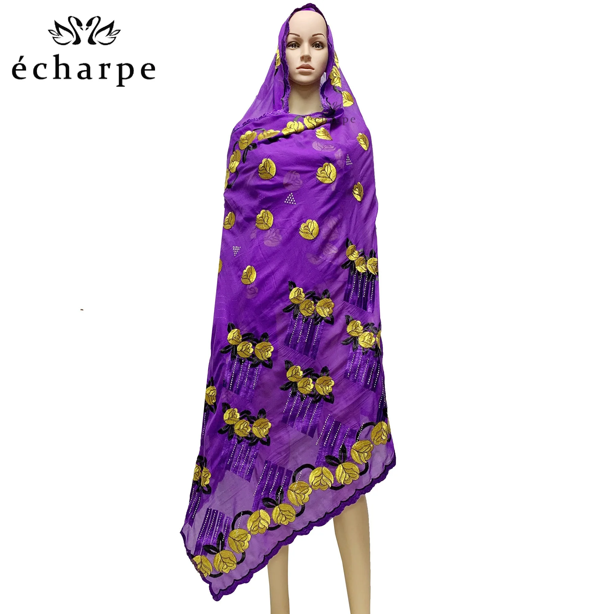 2021 African Muslim Women Turban Embroidery Soft Cotton 3 Color Matching Dubai Cotton Scarf Islamic Pray Cotton Shawls EC504