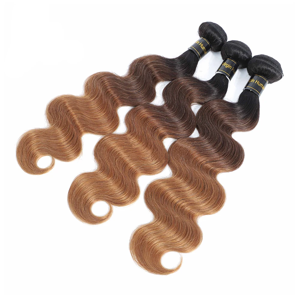 أومبير اللون الجسم موجة حزم الشعر البشري مع إغلاق البرازيلي عذراء الشعر حزم 1b/4/27 1b/4/30 نسج الشعر حزمة الشعر البشري #2
