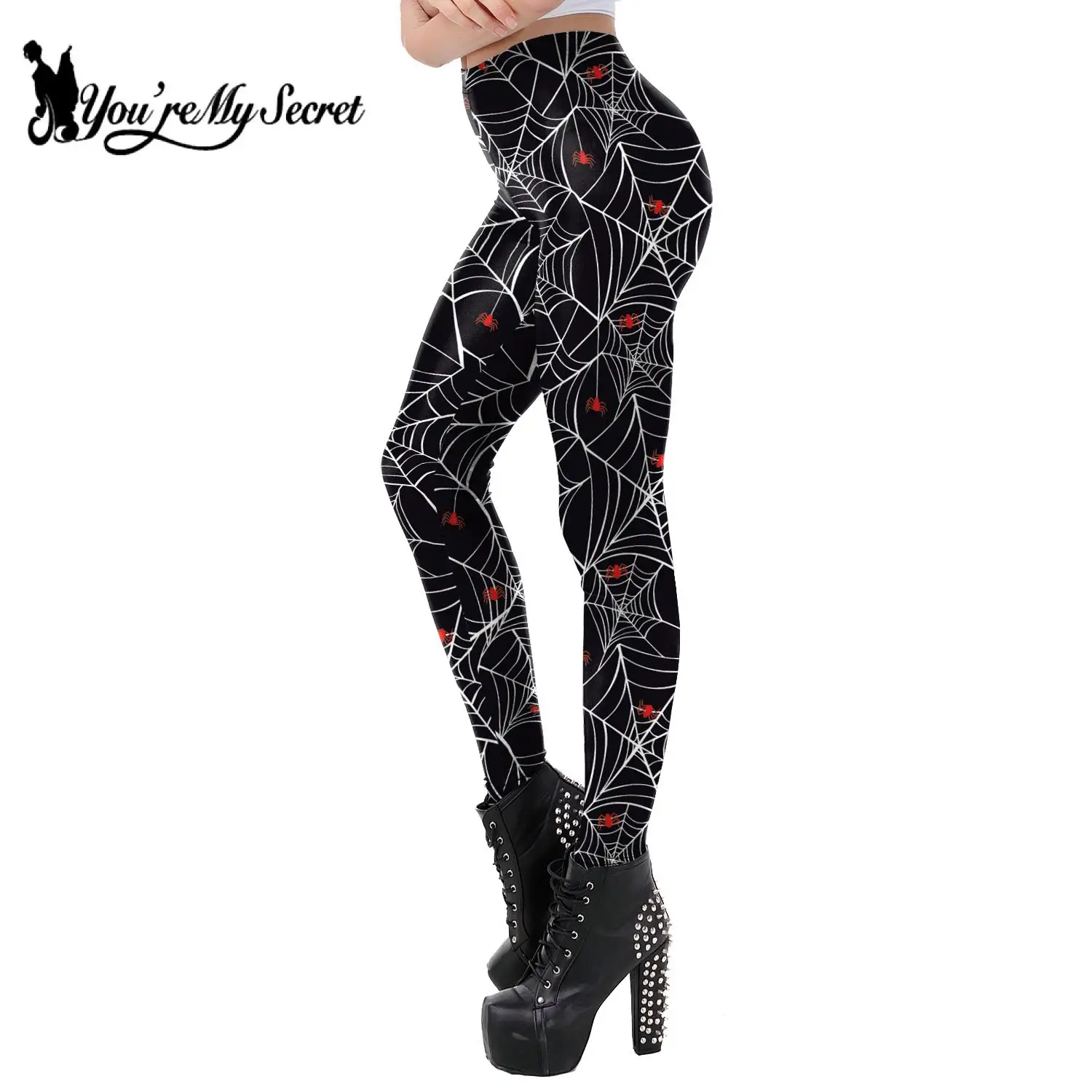 [You\'re My Secret] Women  Gothic Punk Spider Printed Leggings Fashion Halloween Pants Jogger Sexy Gothic Leggings Trousers