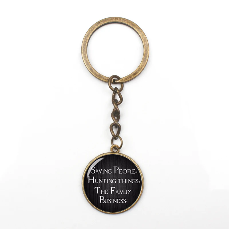 Popular Retro Hunter Supplies Home Dean Winchester Sam Mode Keyring Text Religious Convex Glass Keychain Friend Fan Gift Fashion