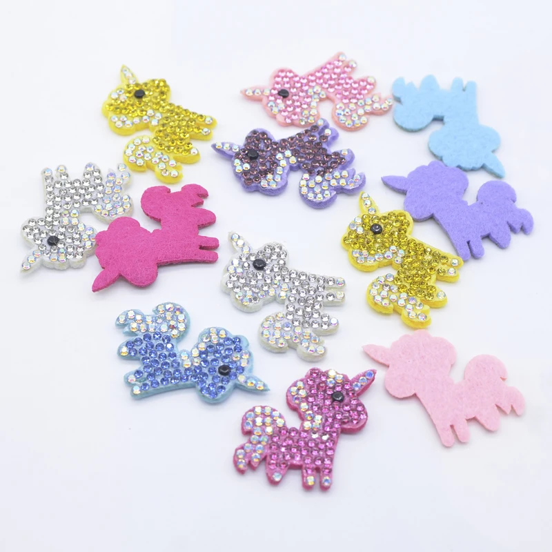 12Pcs 27*30mm Bling Kawaii Unicorn Rhinestone Patches for DIY Clothes Hat Decor Headwear Hairband Supplies Accessories Applique