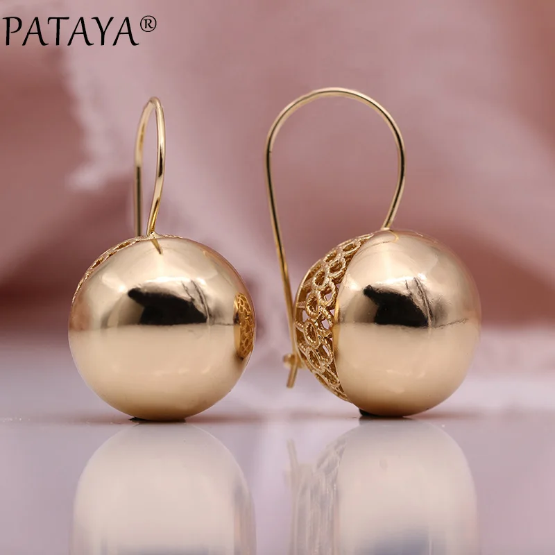 PATAYA New Big Spherical Earrings 585 Rose Gold Color Long Dangle Earrings Women Unique Hyperbole Trendy Fine Fashion Jewelry