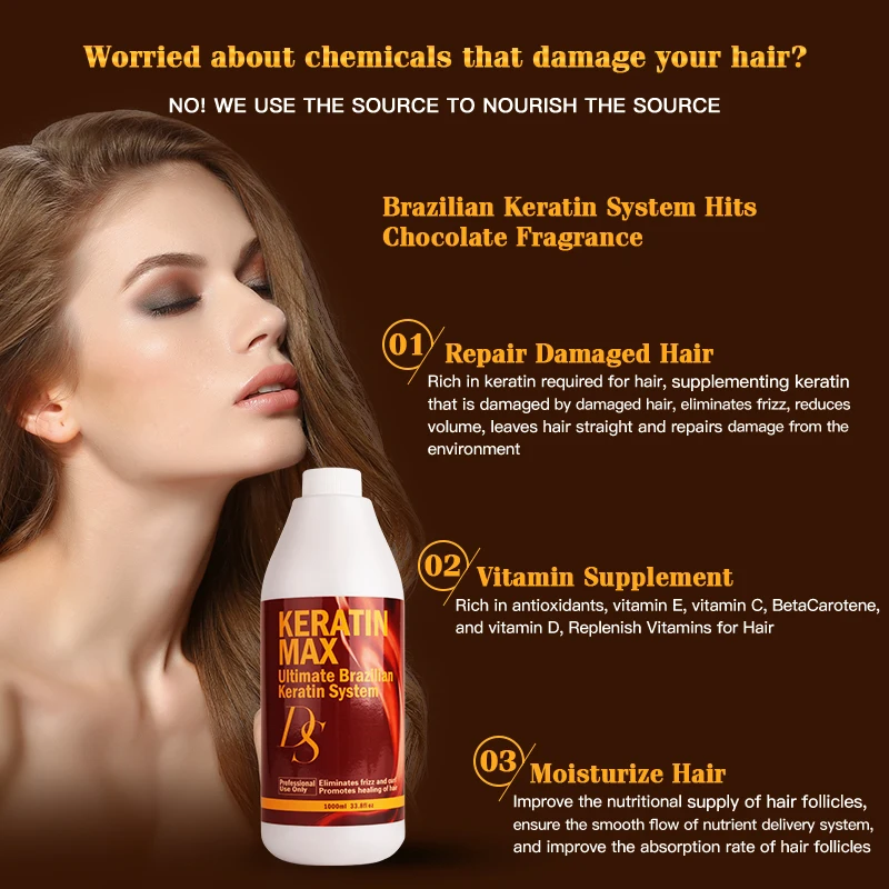 Professional Best Selling 1000ml DS Max Brazilian Keratin Treatment 5% Formalin+500ml Purifying ShampooStraighten Smooth Hair