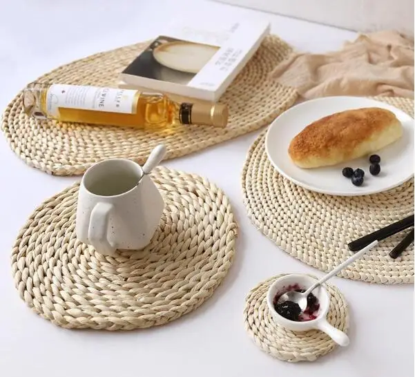 300PCS Corn fur woven Dining Table Mat Heat Insulation Pot Holder Round Coasters Coffee Drink Tea Cup Table Placemats