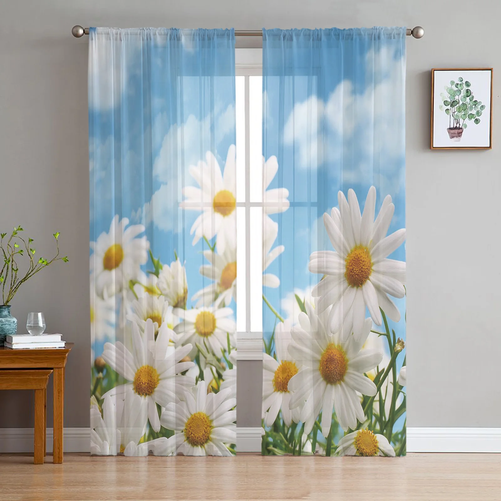 

Daisy Chrysanthemum Flower Sheer Curtains for Living Room Modern Voile Curtain Bedroom Tulle Curtains Window Drapes Decor