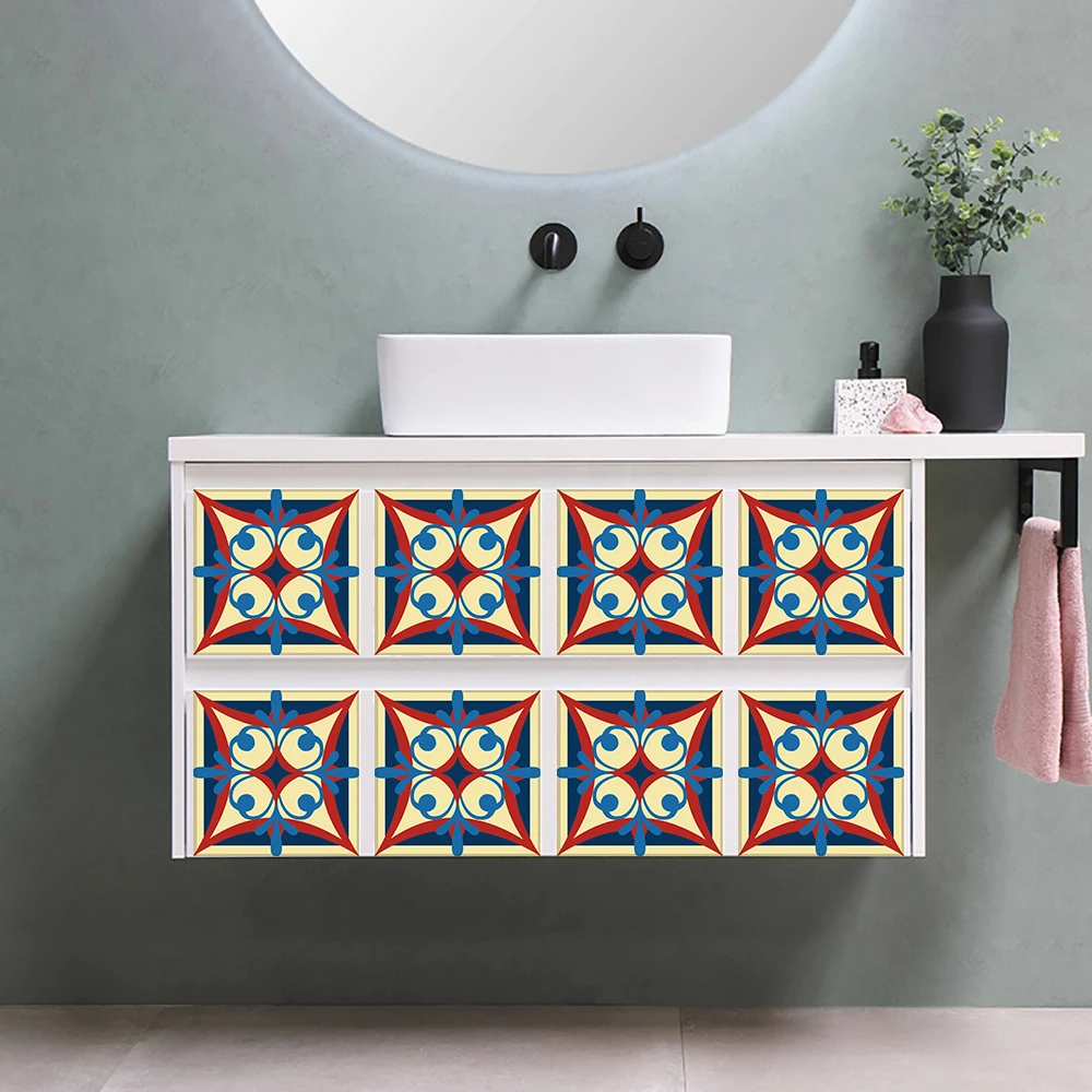 15pcs/set 8/10/12cm Bohemian Style Tiles Wall Sticker Table Bathroom Waist Line Art Mural Home Decor Floor Dagonal Wallpaper