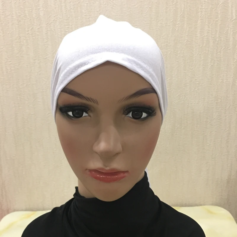 H048 Plain Cotton Tie Back Hats Muslim Turban Pure Color Stretch Inner Hijabs Underscarf Women Head Scarf Under Hijab Bonnet