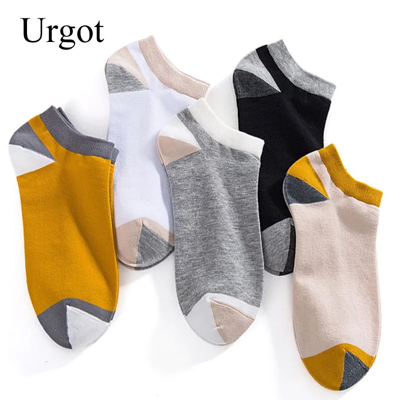 Urgot 5คู่ถุงเท้าข้อเท้าผู้ชายฤดูร้อนใหม่ Splicing Contrast สี Patchwork ผู้ชายฝ้ายถุงเท้าเรือที่มองไม่เห็น Calcetines Meias