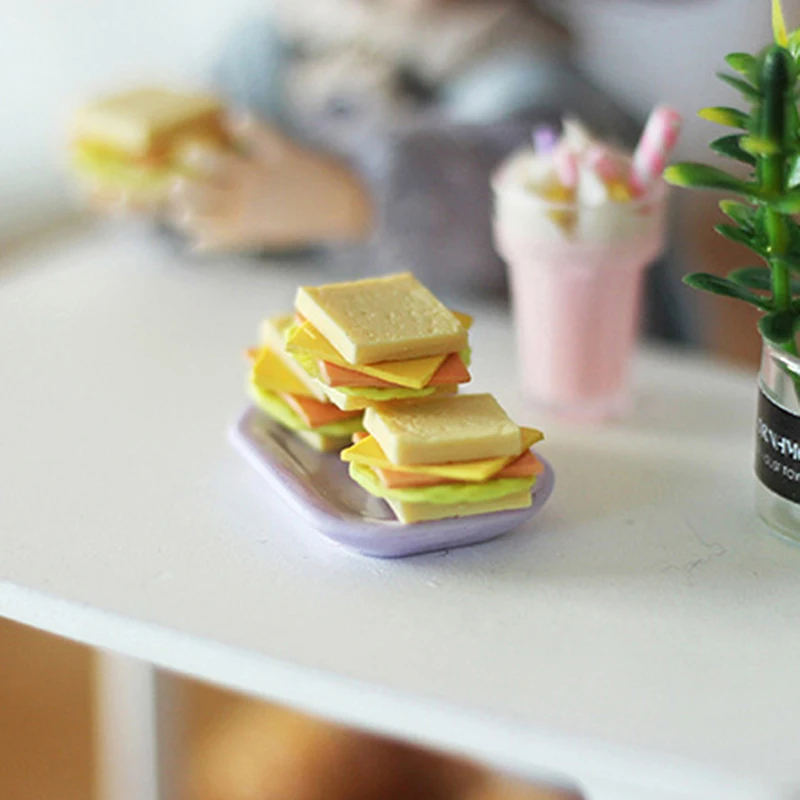 2 Buah Mini Sandwich Simulasi Makanan Tanah Liat 1/12 Miniatur Rumah Boneka Berpura-pura Bermain Makanan Boneka Dapur Aksesori Furnitur