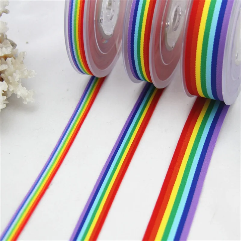 

2020 New 10/15/ 25mm Printed Ribbon Colorful Rainbow stripes Grosgrain Ribbon DIY Scrapbooking Handmade Tape Gift box decoration