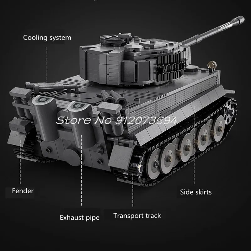 Máquinas militares da segunda guerra mundial tigre tanque de controle remoto diy quebra-cabeça blocos de construção 360 °   Modelo de tanque RC de barril de elevação de torre de rotação