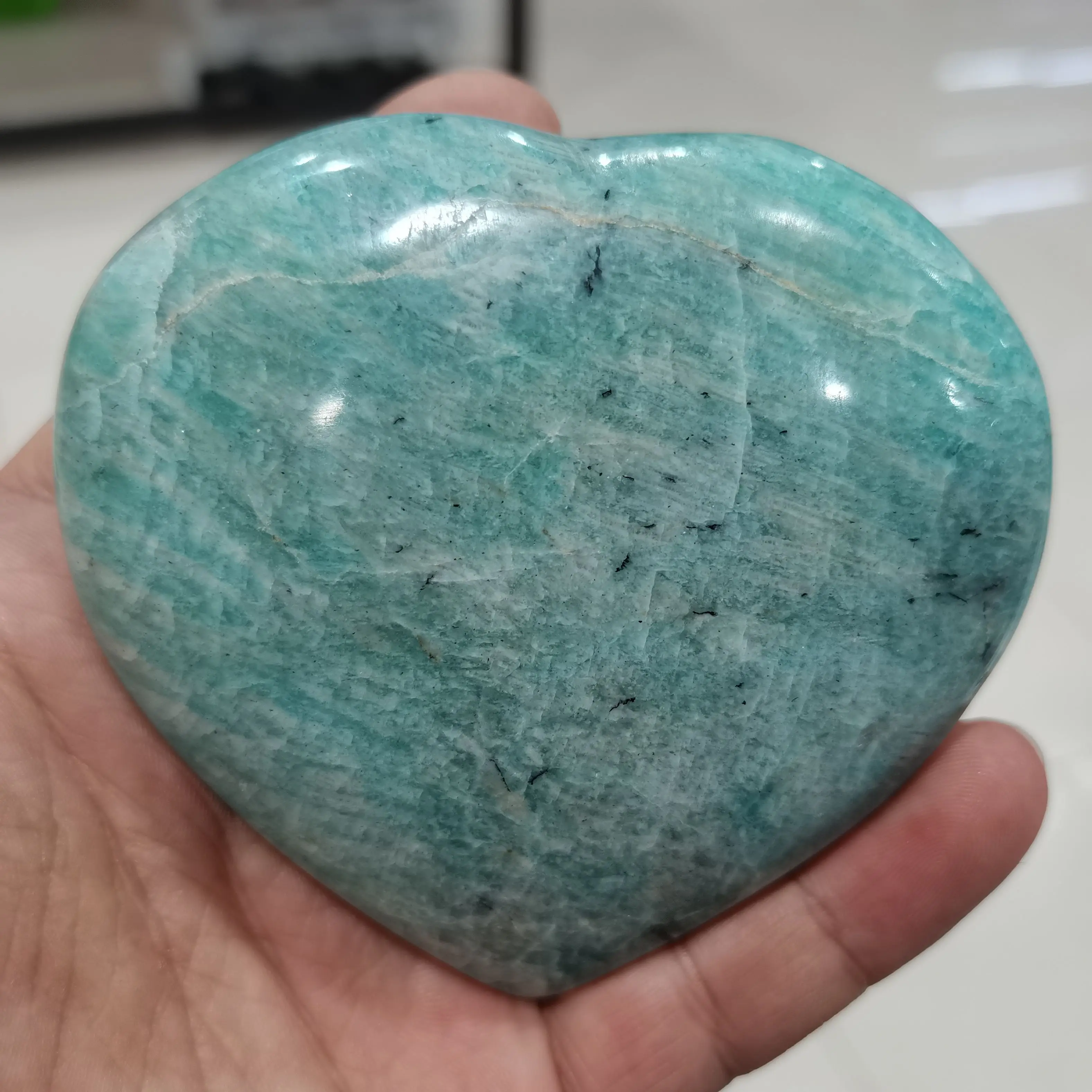 High Quality 100% Natural Amazonite Stone Heart Reiki Healing Crystals Gemstones As Wedding Gifts For Guests