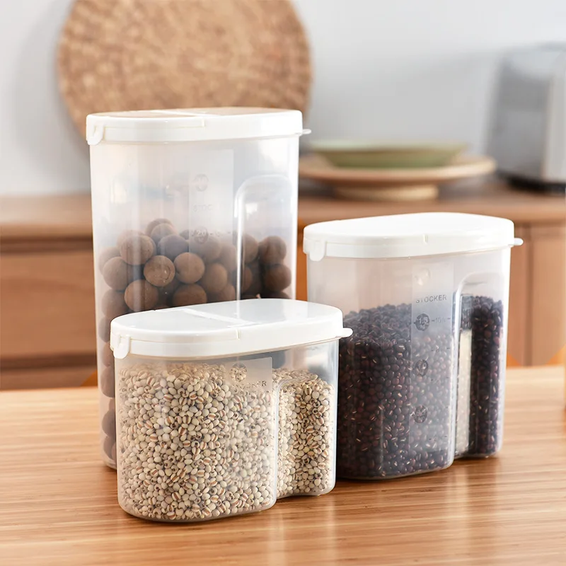 Transparent Plastic Food Container Kitchen Storage Jars Cereals Organizer Box Spices Tank Rice Dispenser Hermetic Pots with Lid