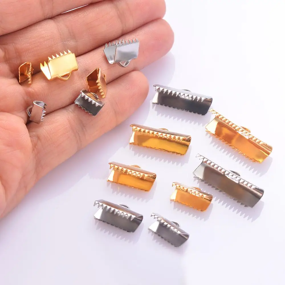 Wholesale 7 Size Stainless Steel Fastener Clasps Fitting Flat Leather Cord End Caps Clip Clasps Jewelry Making