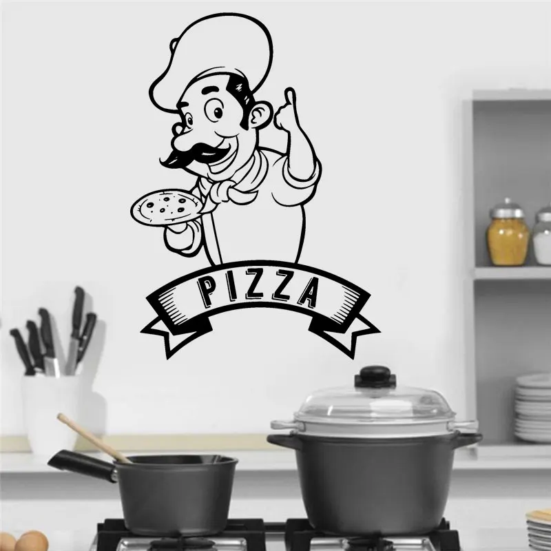 Pizza Pizzeria Logo Cook Sign Window Sticker Vinyl Art Home Decor For Kitchen Italian Restaurant Dinning Room Wall Decals 4130