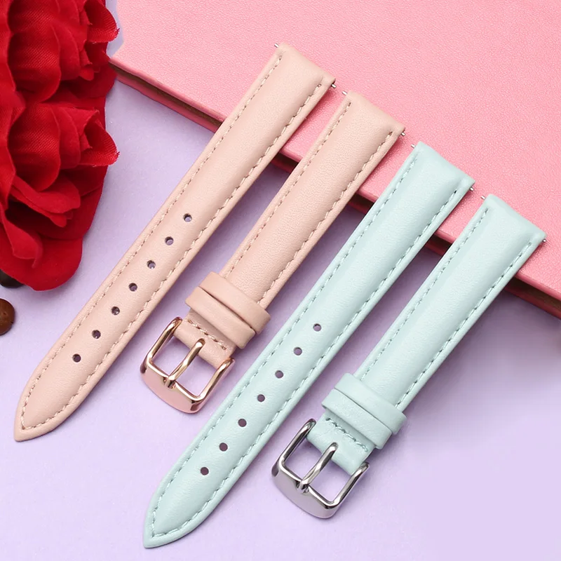 Soft Watch Belt Band Accessories for Ladies Men Student 8mm 12mm 14mm 16mm 18mm 20mm  Genuine Leather Strap with Tool