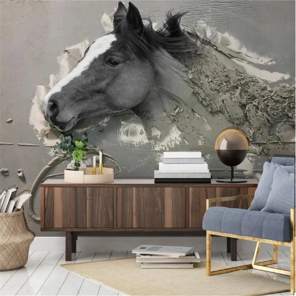 

Milofi custom large mural wallpaper European 3D relief abstract white horse TV background wall photo decorative painting