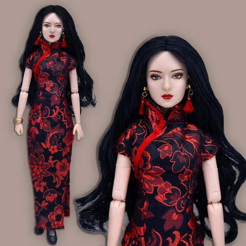 Mengfan Chinese Classic Doll 1/6 Princess Doll Toy Figures 22 Joints Movable Body  With Head Doll Luxury Qipao Dress Doll Figure