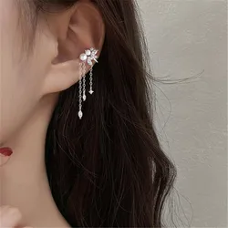 1 Pcs 925 Sterling Silver No-piecing Zircon Tassel Bead Pearl Clip Earring For Women Girl Ear Cuff Jewelry Brincos Bijoux Femme