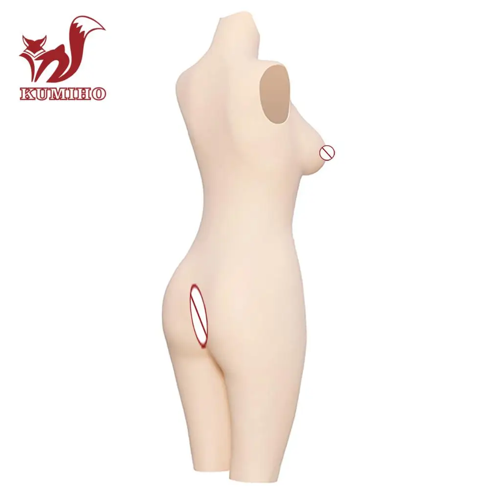 KUMIHO Crossdressing 5G 5-point Silicone breast forms tights Bodysuit fake boobs fake Vagina Cosplay Costumes for drag queen