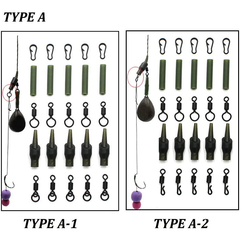 25PCS Accessories for Carp Fishing Running Rig Kit Silicone Sleeve Multi Clip heat shrink tube for Fishing Carp Feeder Fishing