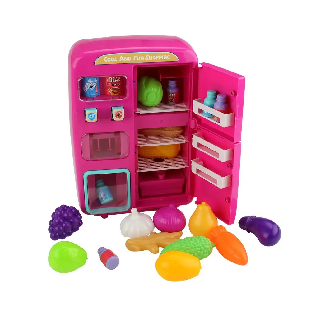 Children's toys with Double electric simulation refrigerator + out of the fog function + light + bell play toys