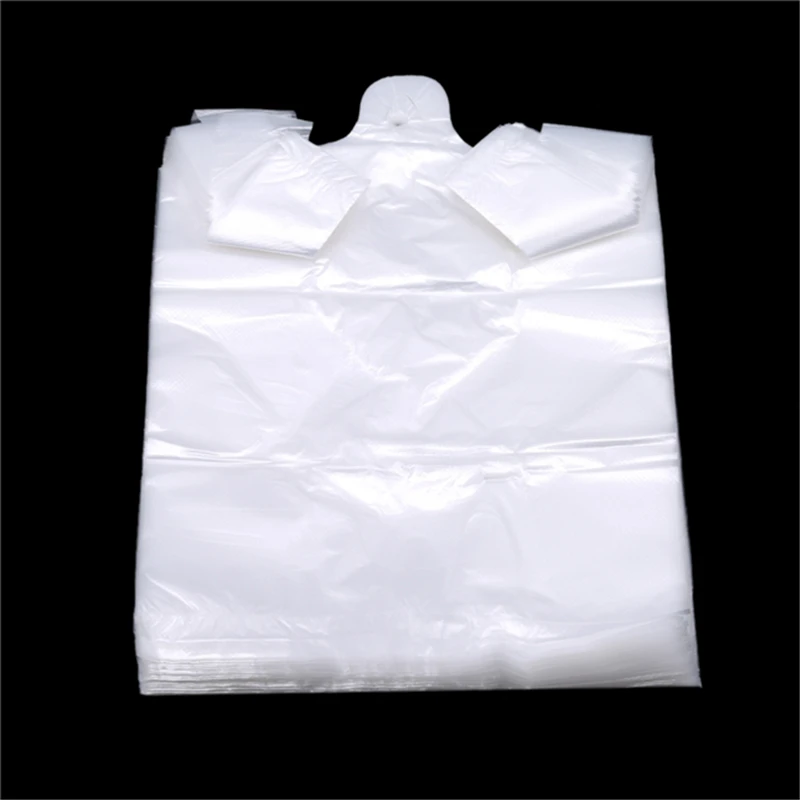 New 100Pcs Transparent Bags Supermarket Plastic Bags With Handle Shopping Bag Large Food Packaging