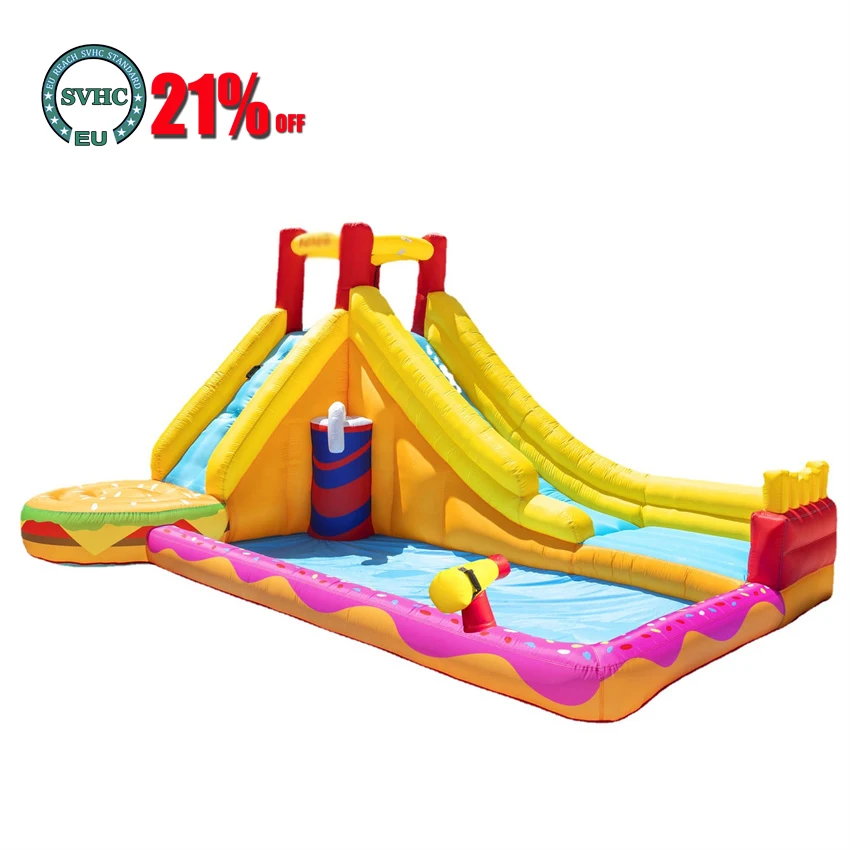 HOT Sale Hamburgers French Fries Inflatable Bouncer Water Castle PVC Inflatable Jumping Castle Combo Games SET with Kids Slide