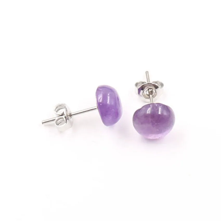 Circular Silver Color Women Stud Earrings Natural Gem Stone Amethyst  Wedding Earring for Women Fashion Girls Ear Jewelry