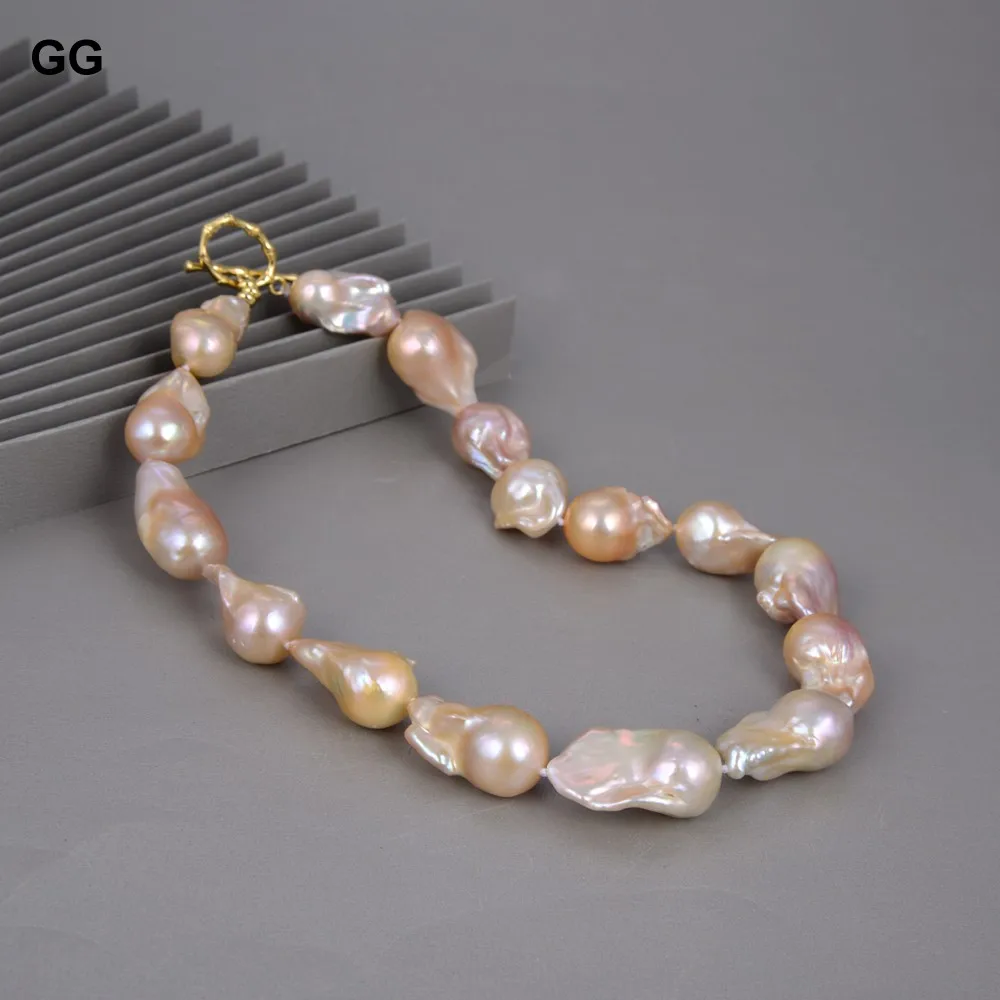 GG Natural Pink Keshi Baroque Pearl Choker Necklace Gold Plated Clasp Classic For Women