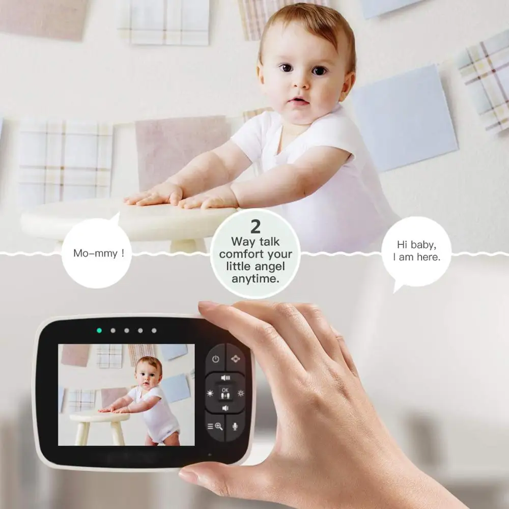 3.5 inch Large Screen Baby Monitor Infrared Night Vision Wireless Video Color Monitor with Lullaby Remote Pan-Tilt-Zoom Camera