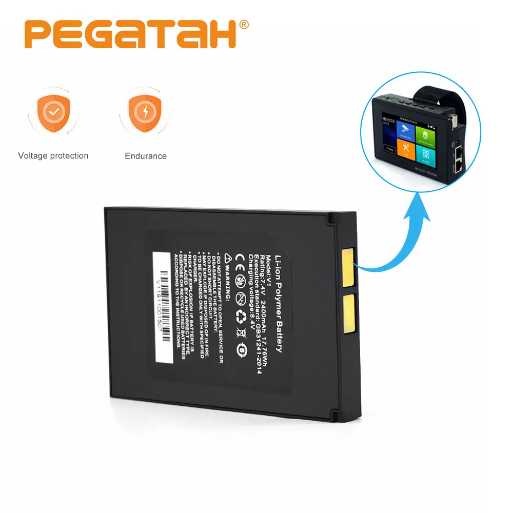 7.4V 2400mAh Lithium Ion Polymer Battery for IP Camera CCTV Tester 8MP CVI CVBS CCTV Tester Monitor