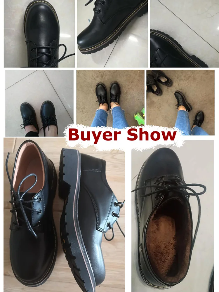 En kaliteli siyah Lolita ayakkabı daireler bayan Oxford kürk loafer\'lar kadın deri Mary Jane ayakkabı genç kızlar okul ayakkabısı büyük boy 43