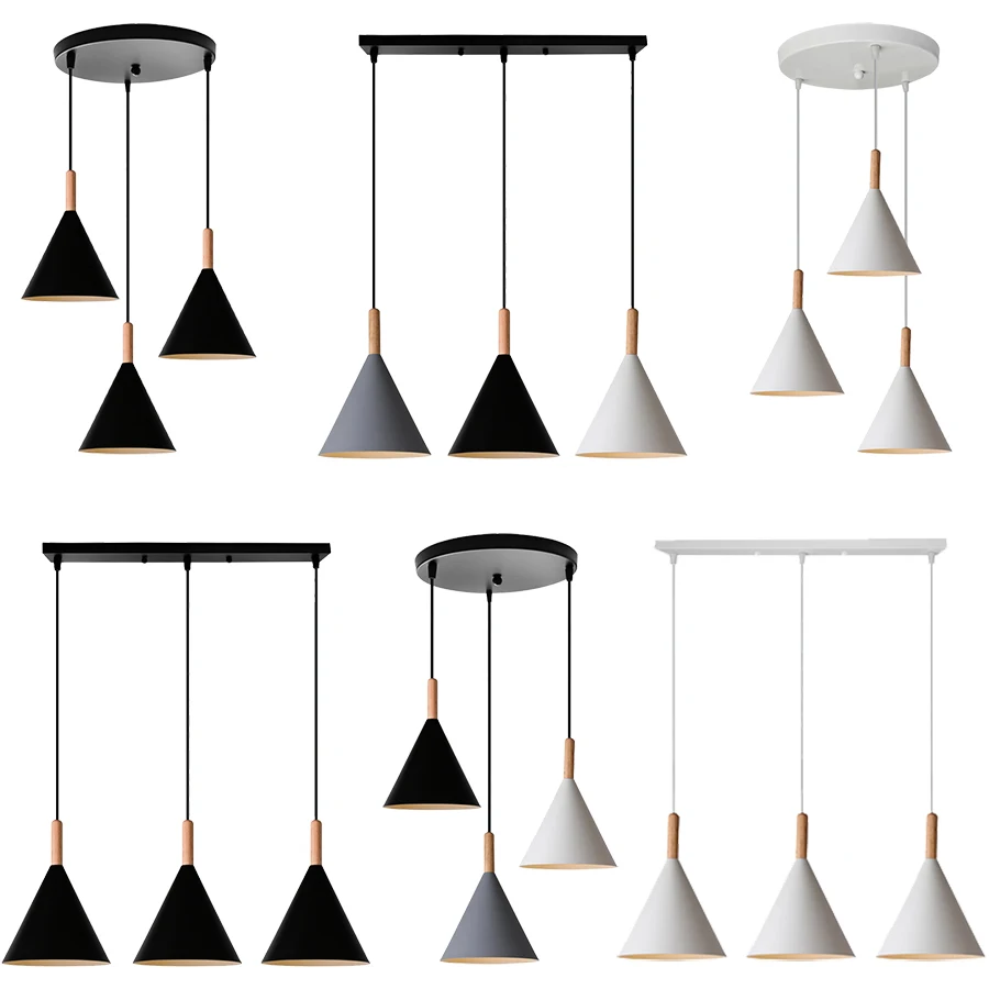 

3-Heads Modern Wood Pendant Light Domeshade Suspension for Cafe Restaurant Bedroom Home Kitchen Island Nordic Hanging Lamp