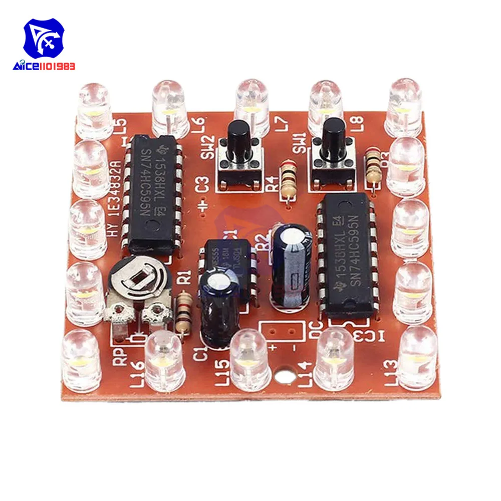 diymoe NE555 74HC595 16 Channel 16 Bit LEDs Water Flowing Light Module DIY Kit Welding Learning Kit for Arudino