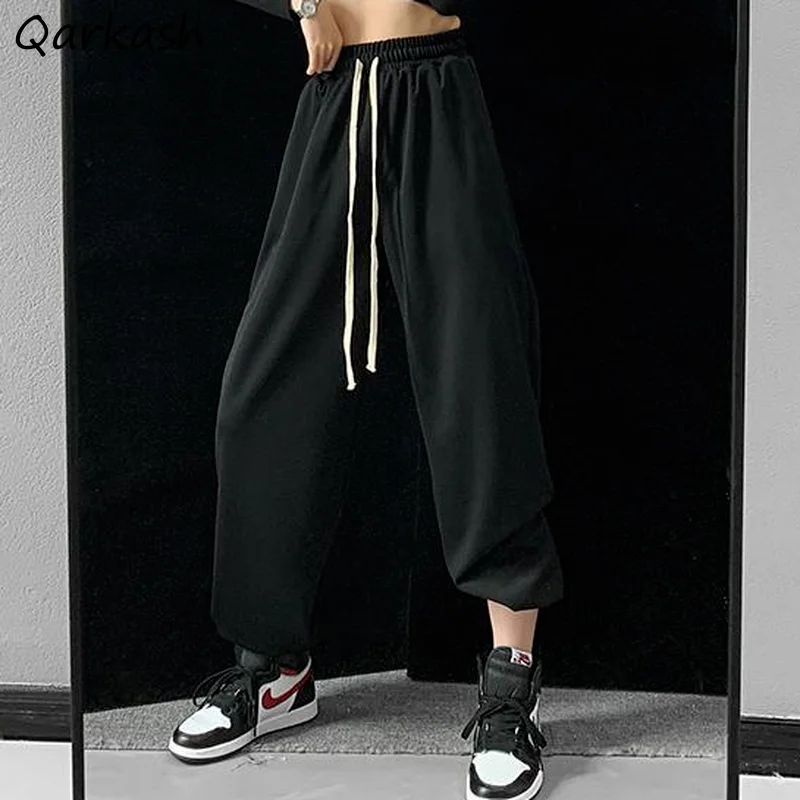 

Casual Pants Women High Waist Harem Solid Drawstring Abdomen Stylish Loose Leisure All-match Korean Style Summer Trousers Femme