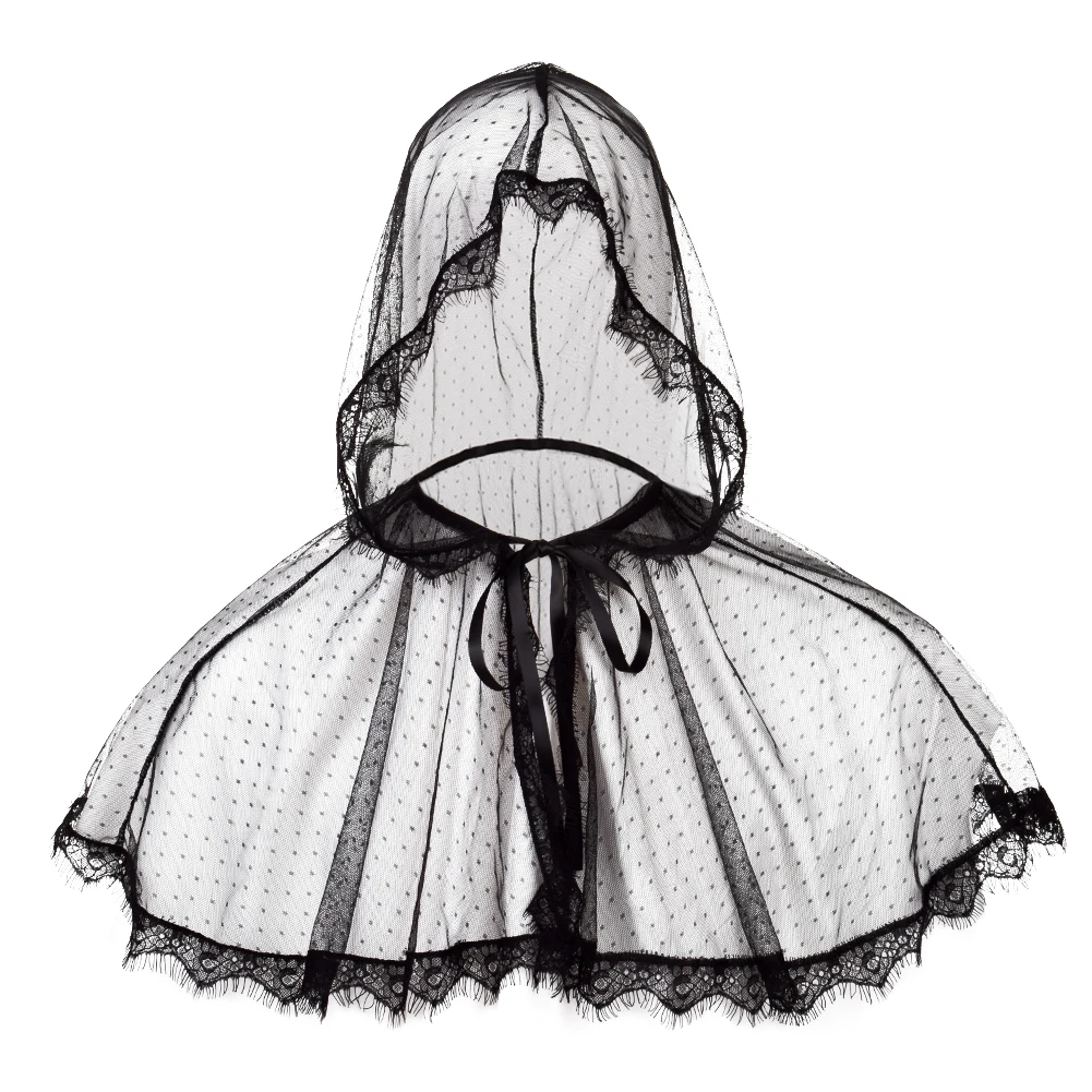 Women Girl Black Hood Short Cape Lolita Punk Dot Cloak