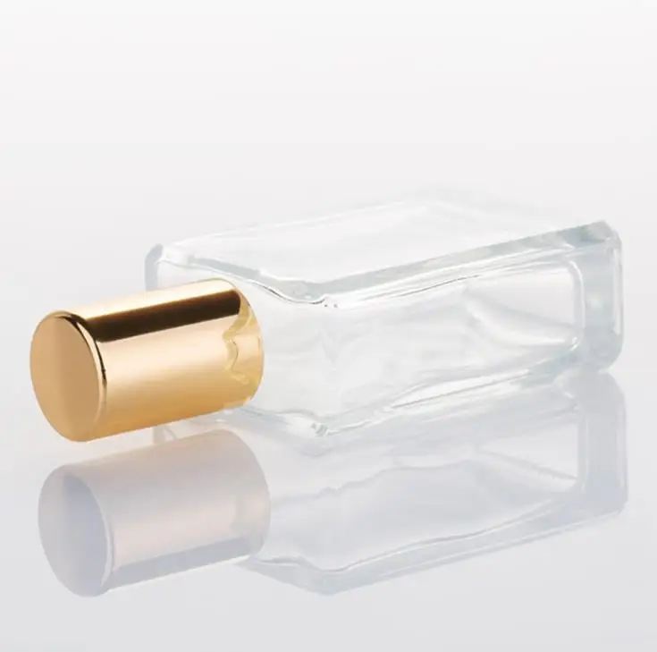 240pcs 15ml Square Clear Glass Roll On Bottle With Gold Cap Stainless Steel Roller For Essential Oil Perfume SN241