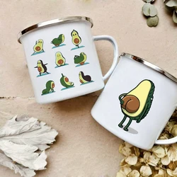 Cartoon Avocado Print Enamel Coffee Mugs Creative Simple Party Wine Beer Drink Juice Cola Cups With Handle Milk Mug Best Gifts