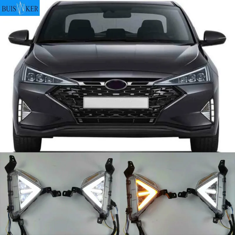 

2Pcs LED fog lamp for Hyundai Elantra 2019 2020 DRL Daytime Running Lights with Yellow Turn signal light Foglight